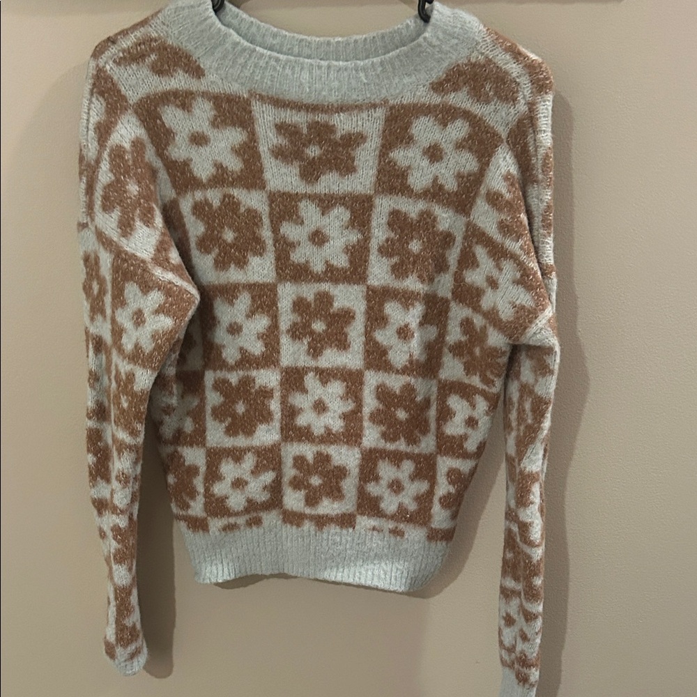 Floral Patterned Sweater - Cream and Brown